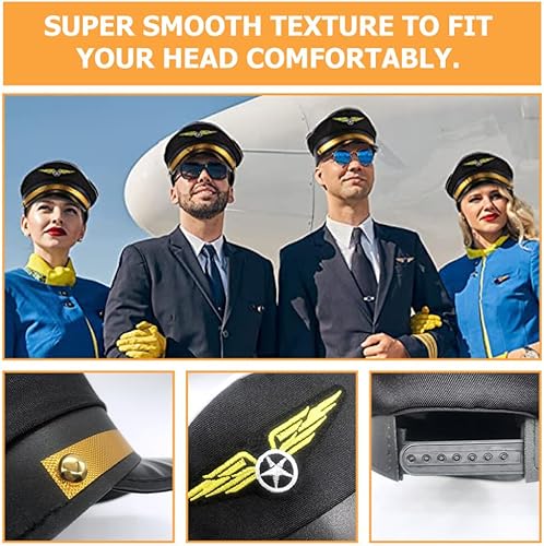 Miniatura 7 de Ciieeo Sombrero de disfraz de capitán, accesorio para sombrero de capitán de yate, gorra de piloto ajustable, Negro -