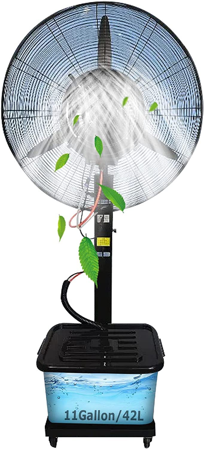 asdchZen Pedestal Fan With Mist, 3 Speeds, 90°Oscillation, Floor Fan For Patio, Restaurant, Garage,80CM