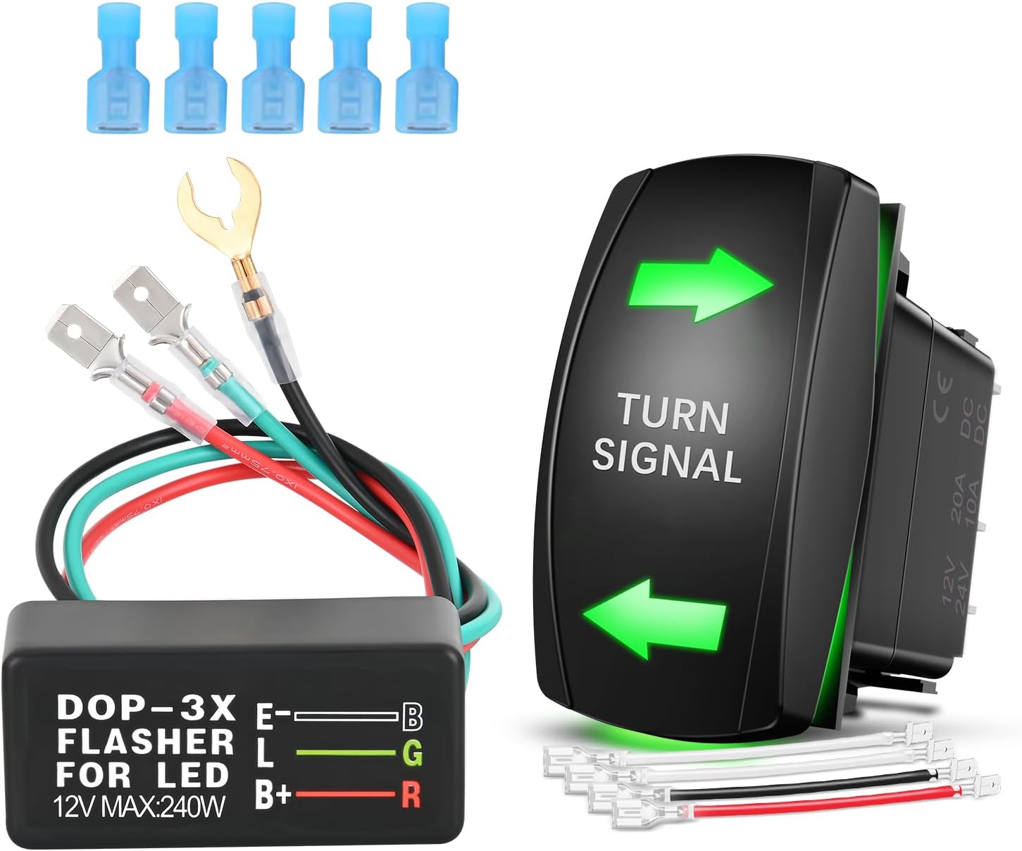 Nilight Turn Signal Switch with Flasher Relay Kit 4PIN ON Off ON Rocker Switches w/Green LED Laser Etched SPDT 12V 20A 24V 10A Jumper Wires for ATV UTV Tractor Motorcycle