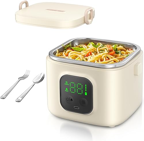 Lonchera eléctrica inalámbrica para adultos y niños, alimentada por batería de 14000 mAh, calentador de alimentos autocalentable con tipo C