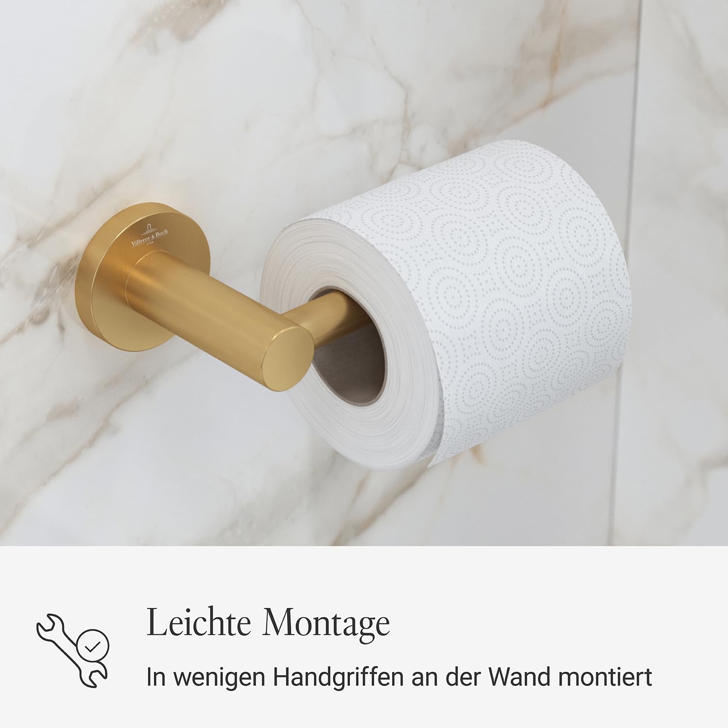 Villeroy & Boch Elements Tender Toilettenpapierhalter, rund – Gold | Ohne Deckel, zur einfachen Wandmontage, aus Zink, TVA15101400076