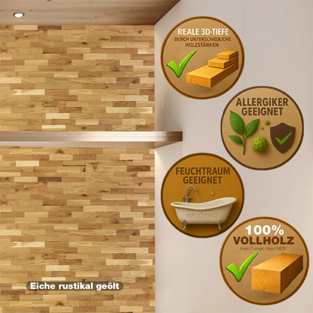 wodewa Rivestimento Murale Legno di Quercia Rustico I 1m² Pannelli Murali Rivestimento Parete Legno Decorazioni Pareti 3D Pannello Decorativo Cucina Cameretta I Oliato