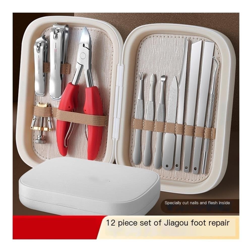 Kit de cortaúñas y cortaúñas Kit de manicura y pedicura de 12 piezas, herramientas de acero inoxidable for uñas con cortaúñas y alicates para pies, cortaúñas para pies, cortaúñas para dedos(Silver)