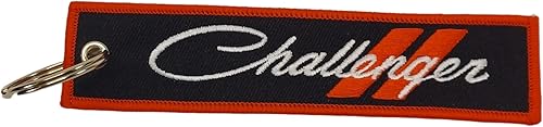 Detroit Shirt Company Llavero de sarga bordado con el logotipo de Dodge Challenger de 5 x 1 pulgada  Logotipo Challenger frontal, logotipo clásico
