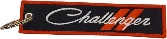 Detroit Shirt Company Dodge Challenger Logo Embroidered Twill Keychain 5" X 1" | Challenger Logo Front, Classic Dodge Rhombus Logo Back