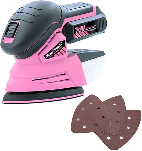 Pink Power Lijadora de detalles para carpintería Lijadora manual eléctrica inalámbrica de 20 V para muebles de madera, mini herramienta de lijadora