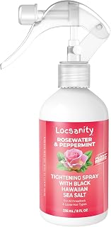 Locsanity Pure Rosewater Peppermint Loc Spray - 8oz: Moisturizing & Tightening Hydration Spray w/ Black Hawaiian Sea Salt, Plant-Based | Loc Care for All Dreadlocks & Loose Hair Types