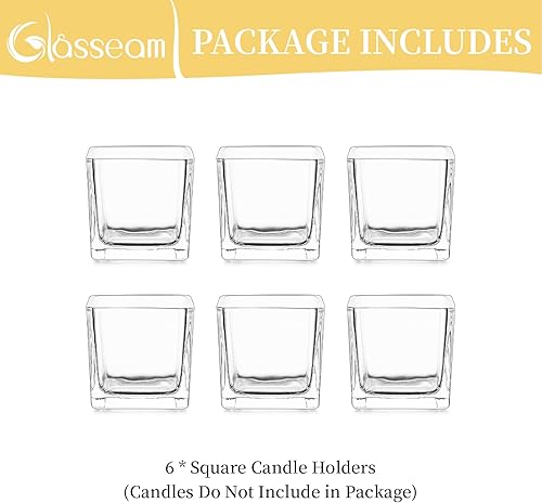 Miniatura 6 de Glasseam Portavelas votivas de vidrio Juego de 6 candelitas cuadrados transparentes pequeños portavelas para mesa centro de mesa decoración de boda