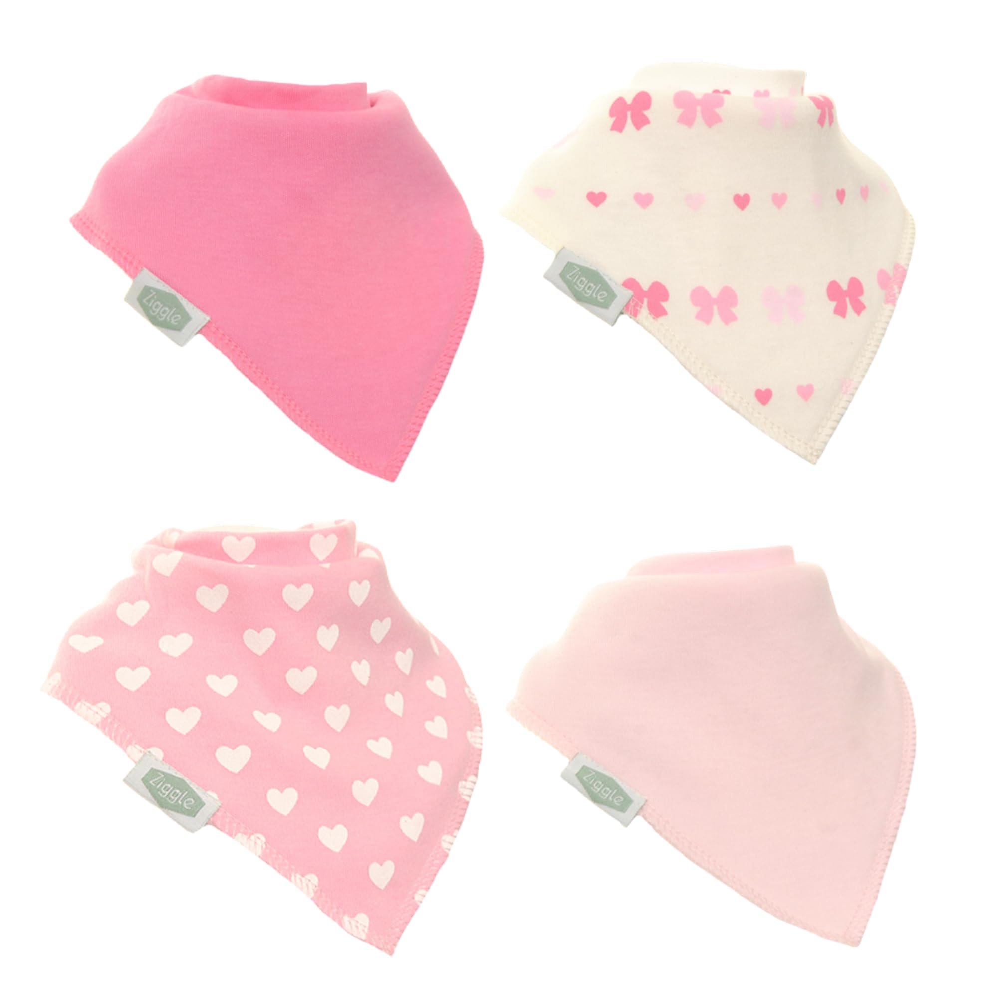 Ziggle Hearts & Bows - Bandana Dribble Bibs - Cotton Front Baby Bibs Newborn To 24 Months - Newborn Baby Gifts - Bibs For Comfortable Kids