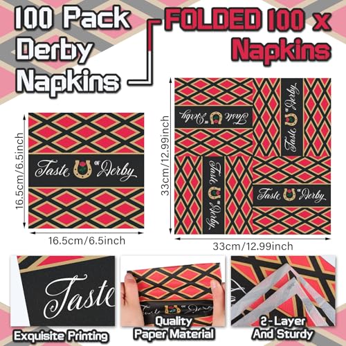 100 Pcs Derby Napkins Disposable Horse Racing Cocktail Napkins Horseshoe Beverage Luncheon Dinner Supplies for Horse Race Run for the Roses Derby Day Party Supplies Decorations - Image 3