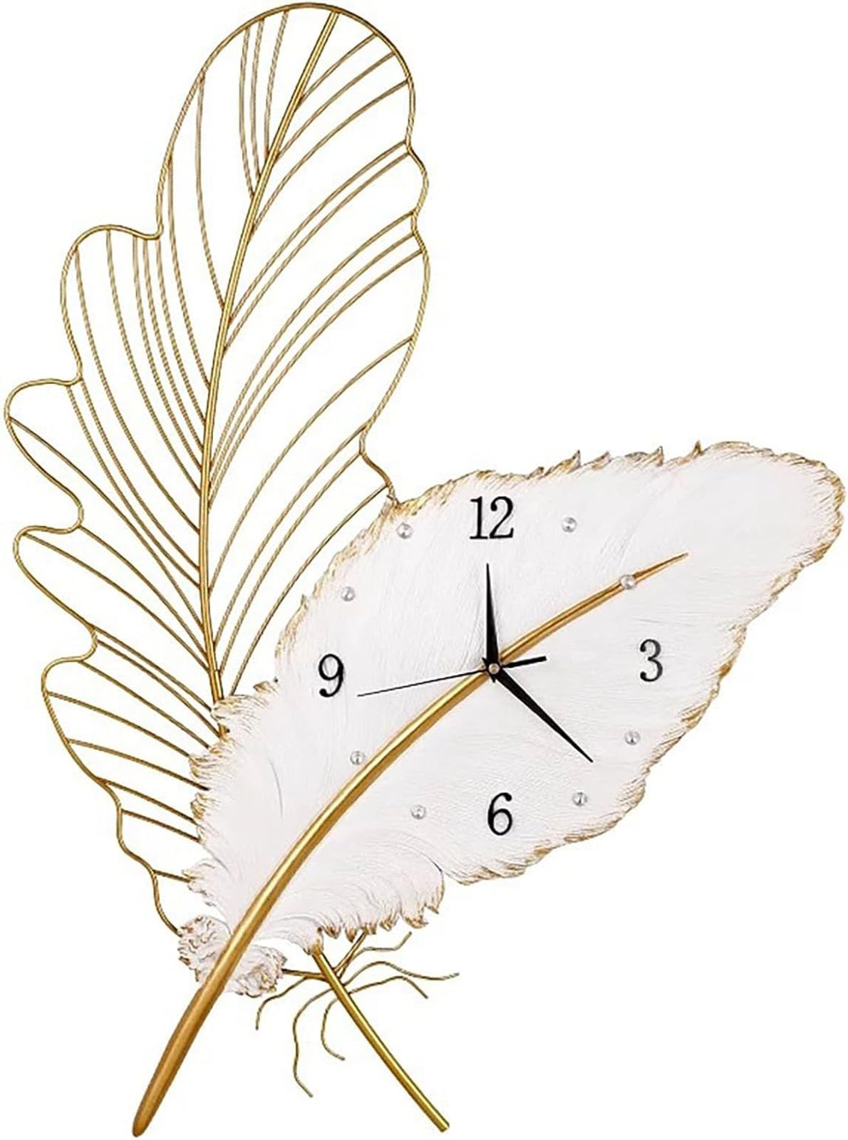 Reloj de Pared Grande para Decoración Moderna, Reloj Digital, Relojes de Pared Metálicos con Arte de Plumas, Reloj Silencioso de Lujo para Salón, Dormitorio, Oficina, Hogar