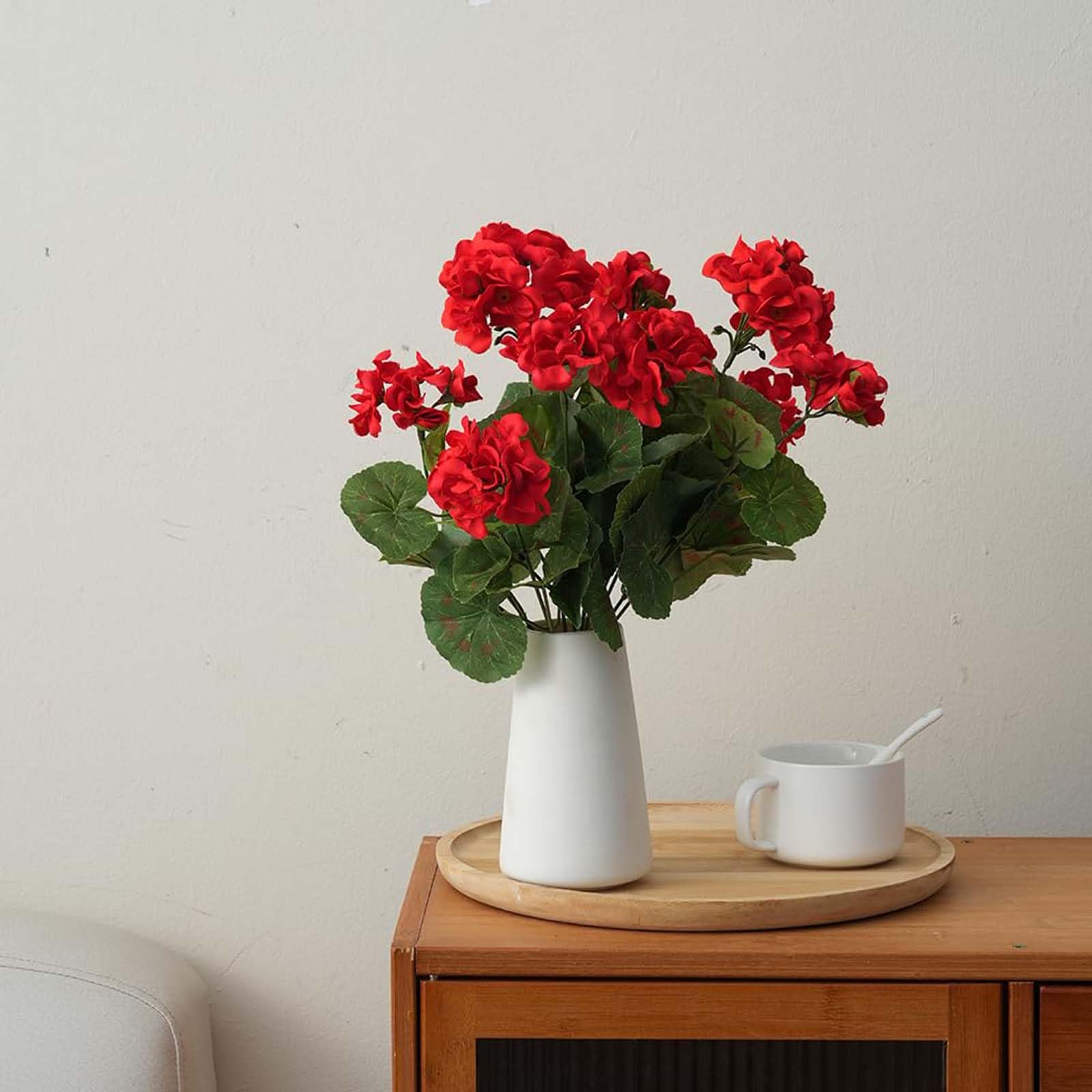 Laelfe 4 Pcs Gerani Rossi Finti da Esterno, Fiori Finti Artificiali Geranio per Esterno Balcone Patio Cimitero Sospensione di Fioriere Decorazione per Tavolo (Rosso-4 Pcs)