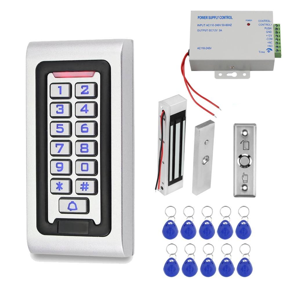 Kit de contrôle d'accès Maglock de 180 kg avec bloc d'alimentation K80 : choisissez contrôleur S601, T12 ou S300X, bouton de sortie, porte-clés – Système de sécurité bureau/entrepôt (s601+I+ID)
