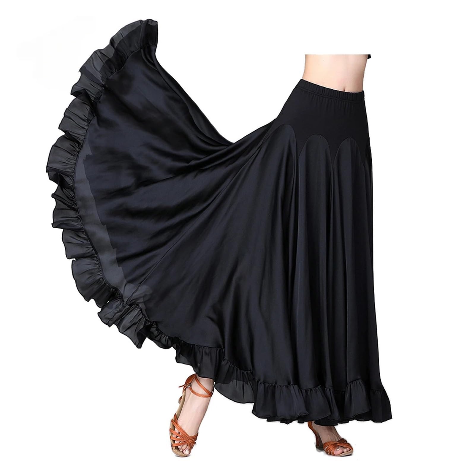 Gonna Flamenco Abito da Ballo Moderno Sociale Grande Swing Gonna a Mezza Lunghezza Nuovo Abito da Competizione da palcoscenico Valzer Grande Swing Gonna(Black,XL)