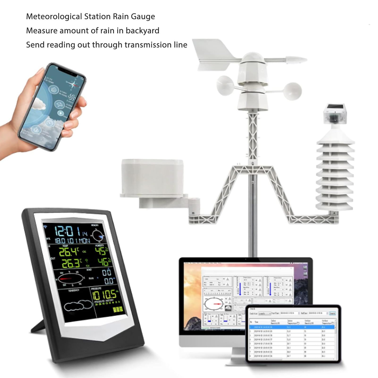 Meteorologische Station Regenmesser, Elektronischer Regenmesser Volumenmessmesser Drahtloses Sensorübertragungsmodul mit Hinterhof