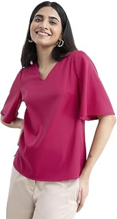 FableStreet Women Formal & Casual Top | Minimalist V-Neck Design with Short Sleeves & Solid Pattern | Smooth Finish & Cont... Price In India