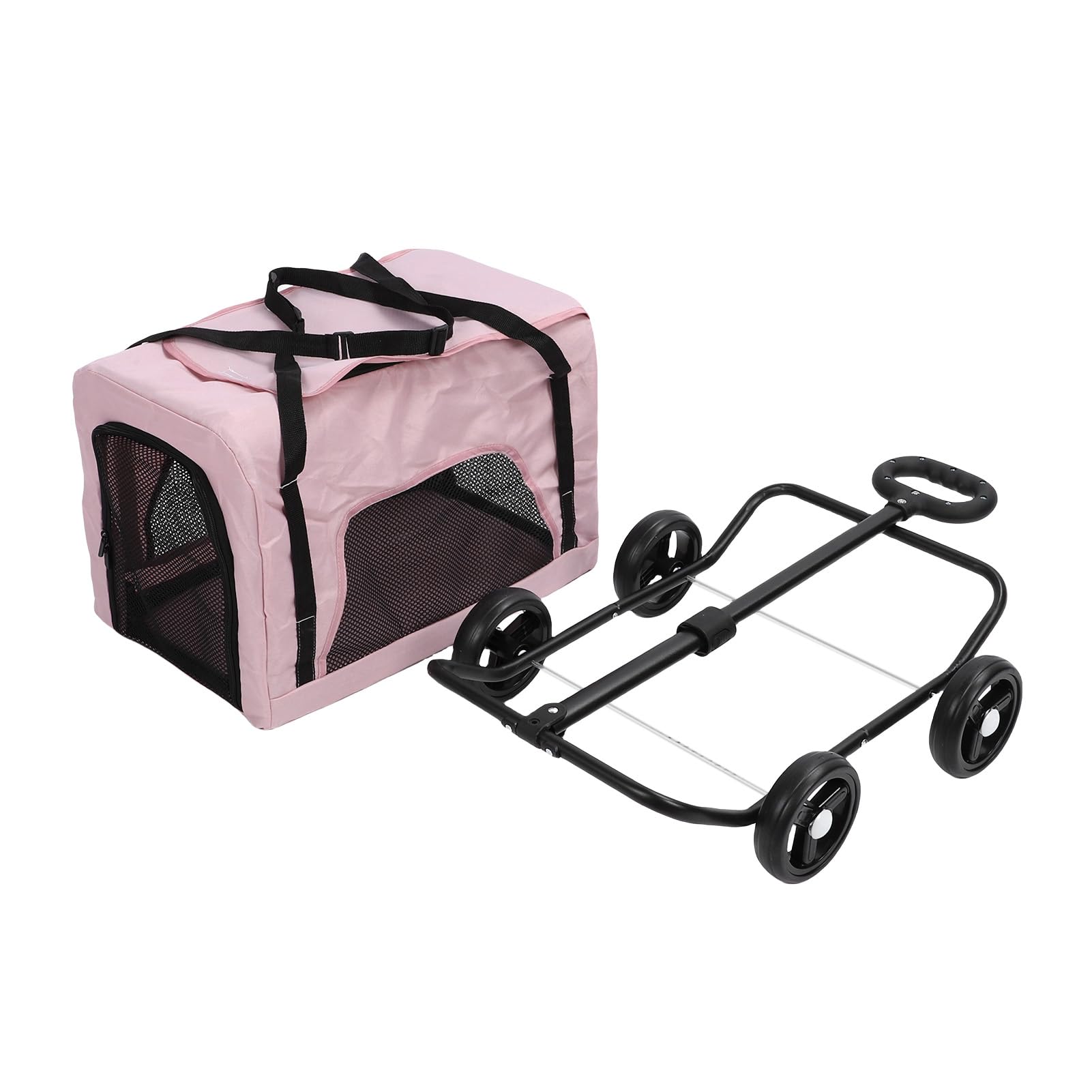 Składana Torba na Wózek dla Zwierząt |Przenośny Transporter dla Psa z 4 Kółkami Małych Kotów, Szarym Wózkiem na Kółkach i teleskopową rączką (PINK)