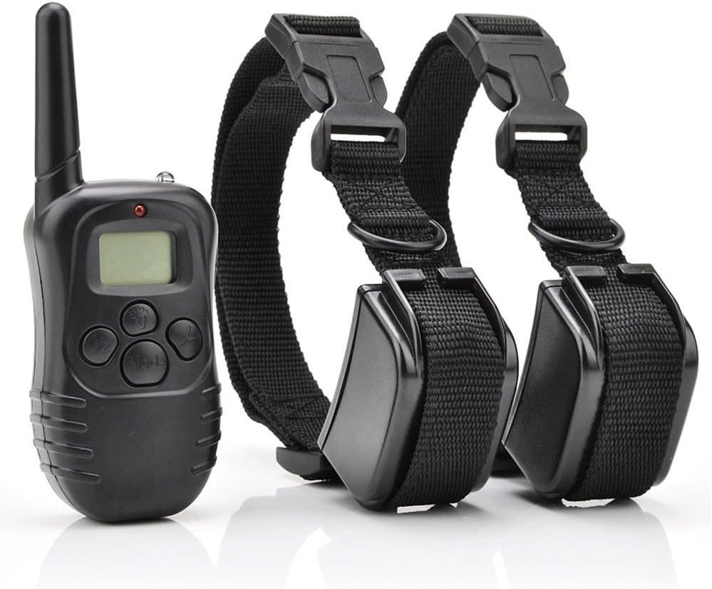 330 Yards Remote 4 in 1 LCD Rechargeable and Waterproof Pet Dog Training Collar with 100lvs Shock and Vibration for 2 Dogs