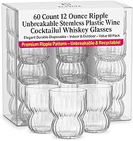 Vista 10 de Oojami Paquete de 40 copas de vino sin tallo, vasos de plástico irrompibles de 12 onzas con diseño ondulado, elegantes vasos desechables para bodas