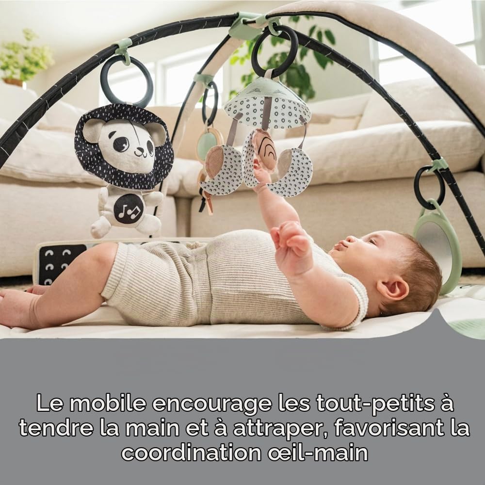 Tiny Love Classic Gymini, Tapis d’éveil musical 2-en-1 pour bébé, dès la naissance, gym pour bébé, 20 activités, jouet musical interactif, arches ajustables, Black & White Décor