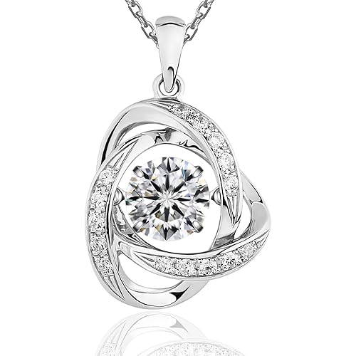 ARINZA Moissanite Necklace for Women, 1 Ct 925 Sterling Silver Dancing Stone Pendant, 18+2 Inch Chain, Valentine’s Day Christmas Gift for Her, Wife, Mom, Anniversary, Birthday