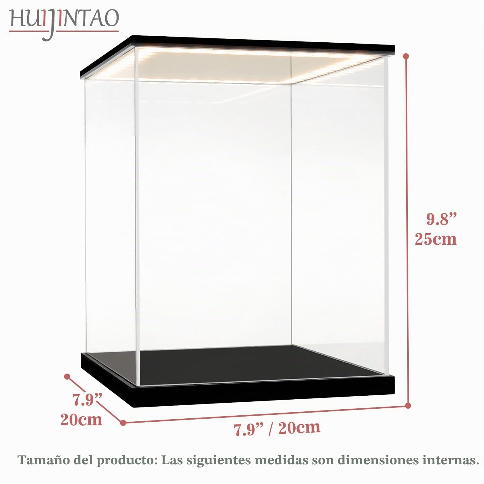Vitrina Expositora para Colecciones, Caja Metacrilato Transparente con luz LED, Vitrina Metacrilato, Urna Metacrilato Expositor Vitrina para Colecciones, Miniaturas, Figuritas (20x20x25 cm)