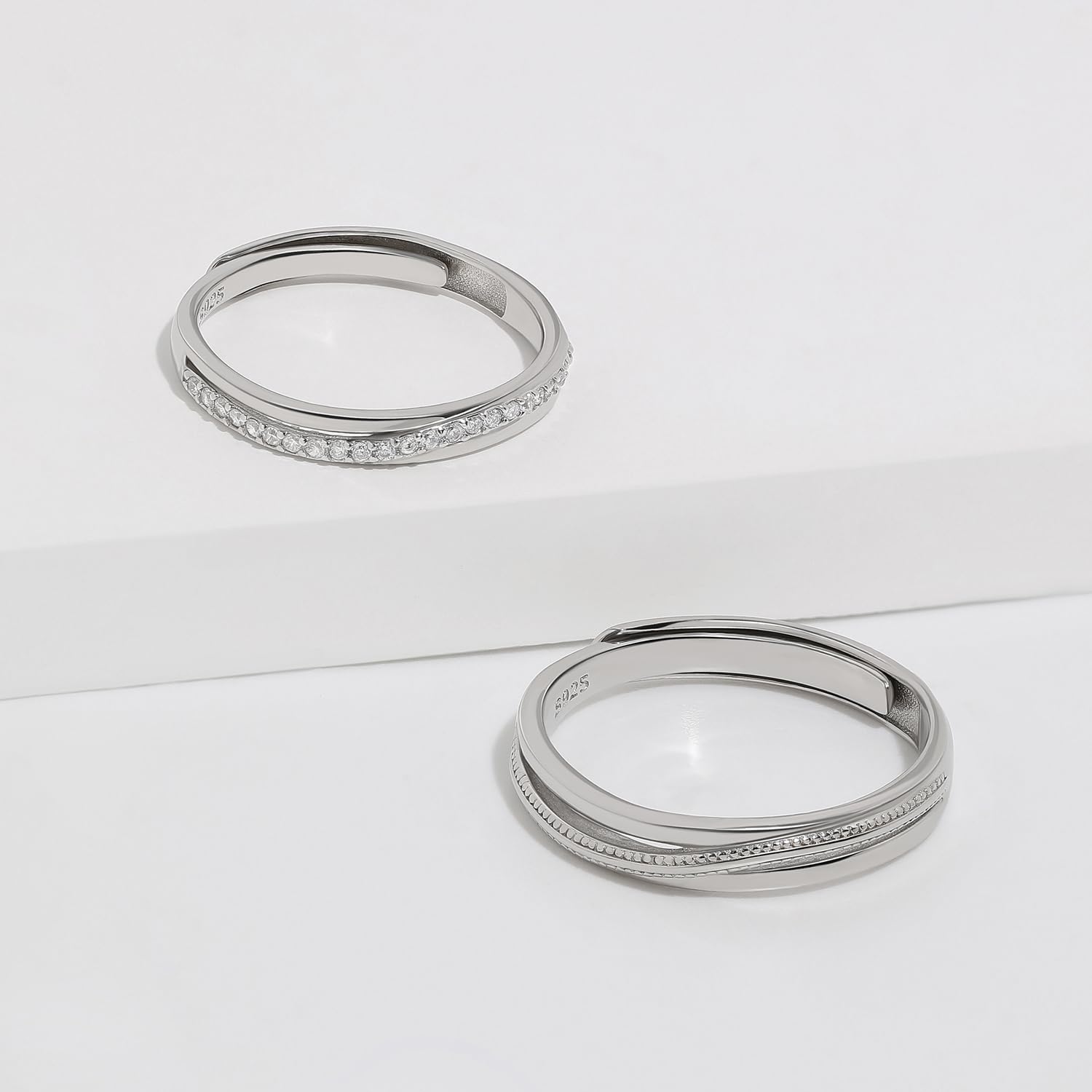 Meissa 925 Plata Anillos para hombre Anillos de compromiso para parejas ajustable con circonita cúbica Anillos de boda Joyas de boda Regalo San Valentín, Juego de Dos Anillos (Grabado)
