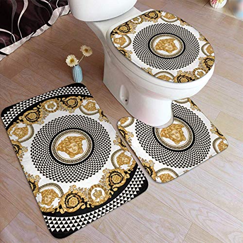 BZDMLY Rutschfeste Badematte, 3-teiliges Flanell-Badezimmer-Teppich-Set, goldenes Barock-Mandala-Set im Vintage-Stil…