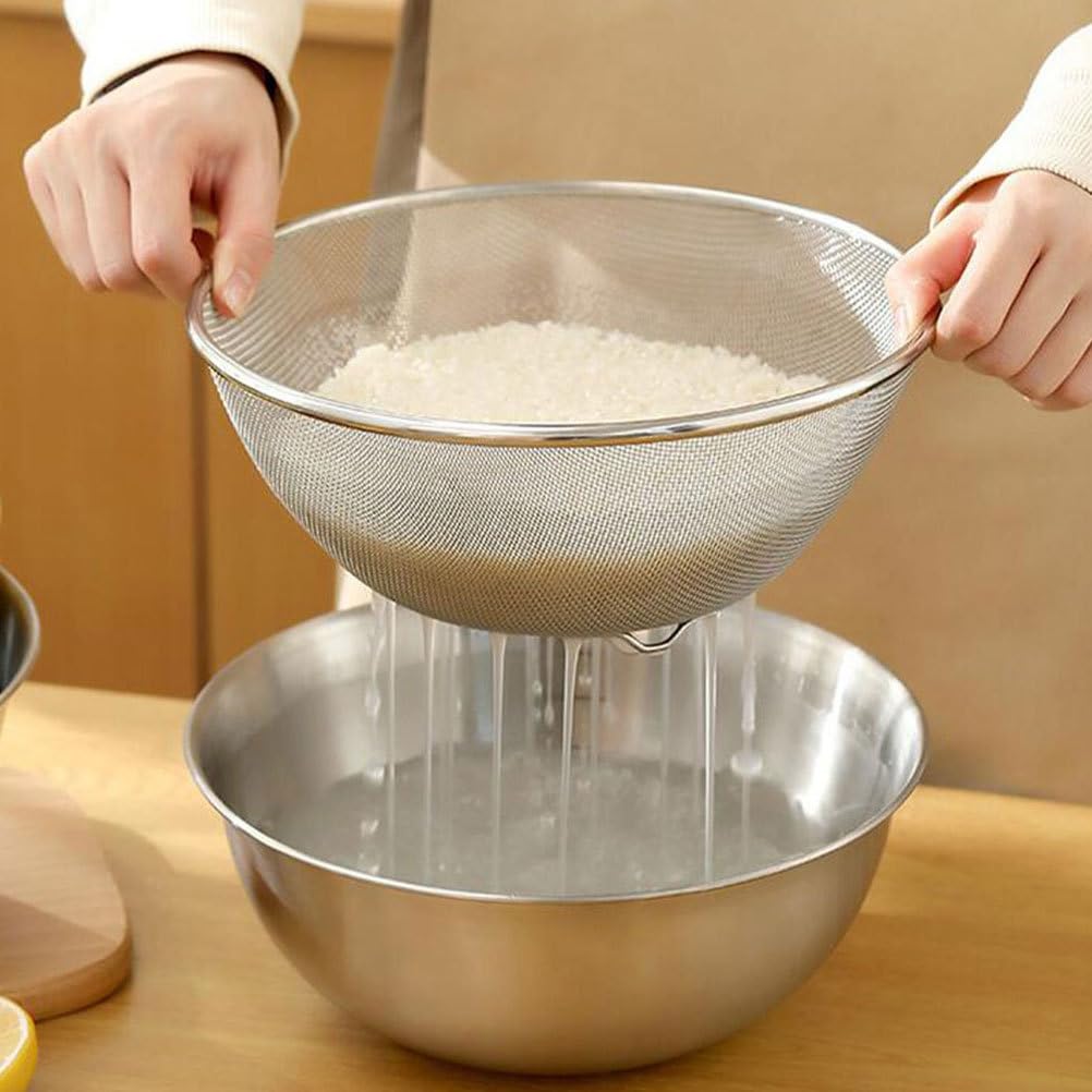 Cabilock Edelstahl-Siebkorb Mit Schüssel Feinmaschiges Reissieb Reiswaschschüssel Und Abtropfkorb Für Gemüse Obst Nudeln Rutschfester Boden 6.30 Zoll Küchenhelfer