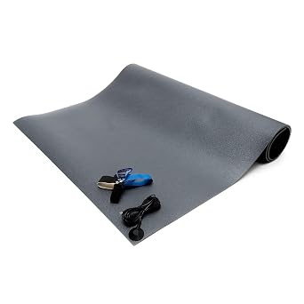 Bertech - CM-3x3GKT ESD Chair Mat Kit Made in USA, 3 Feet Wide x 3 Feet Long x 0.19 Inches Thick, Gray, Includes a Heel Grounder and Grounding Cord, RoHS and REACH Compliant