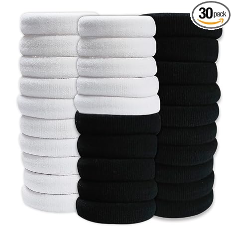 TEMPERIA (30 Pcs) Hair Band for Women & Girls - Premium Rubber Band - Elastic Ponytail Hairband Ties Accessories - 15 Black & 15 White (DN01)