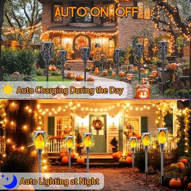 Upgraded Solar Lights Outdoor, 6 Pack Flickering Flame Solar Torch Lights with Super Larger Size for Halloween Decor, Solar Halloween Lights Waterproof Solar Powered Outdoor Lights for Garden Pathway