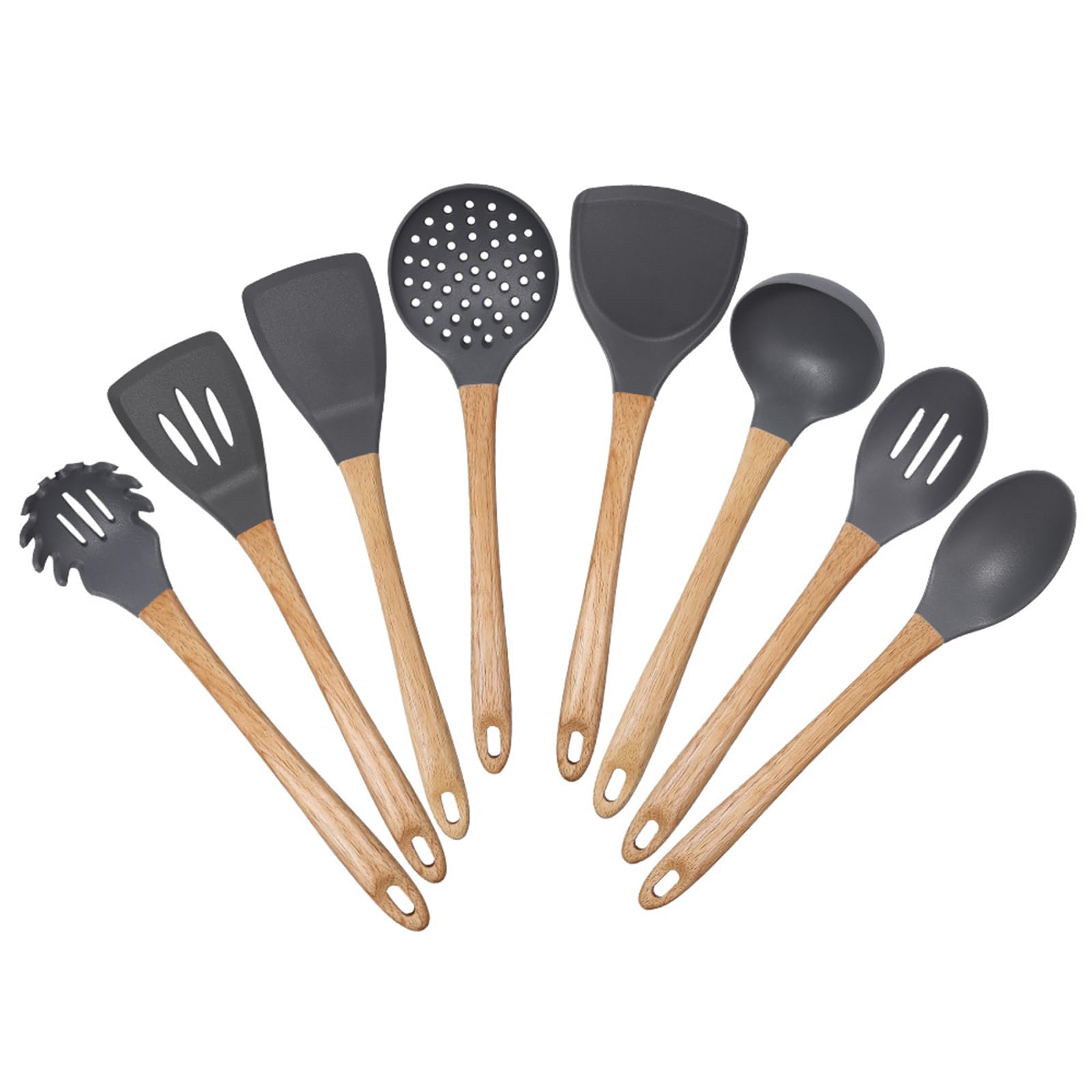 Küchenutensilien Set, Silikon Küchenhelfer Kochbesteck Set, Antihaft Pfannenwender Küchenset Zum Kochen & Backen, Hitzebeständiger & Lebensmittelqualität, Spülmaschinenfest （8 Stück ）,Grey