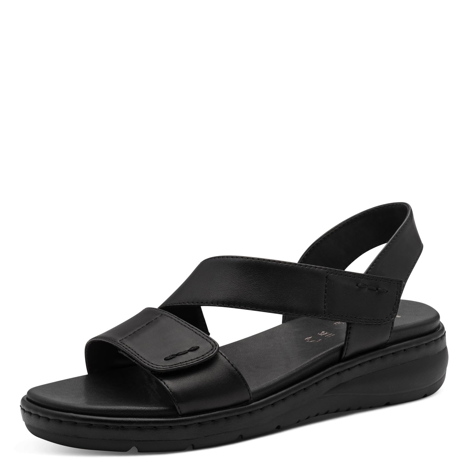 Jana Women's Softline Leather Wedge/Plat Sand 8-28711-46 Flat Sandal, Black, 6 UK
