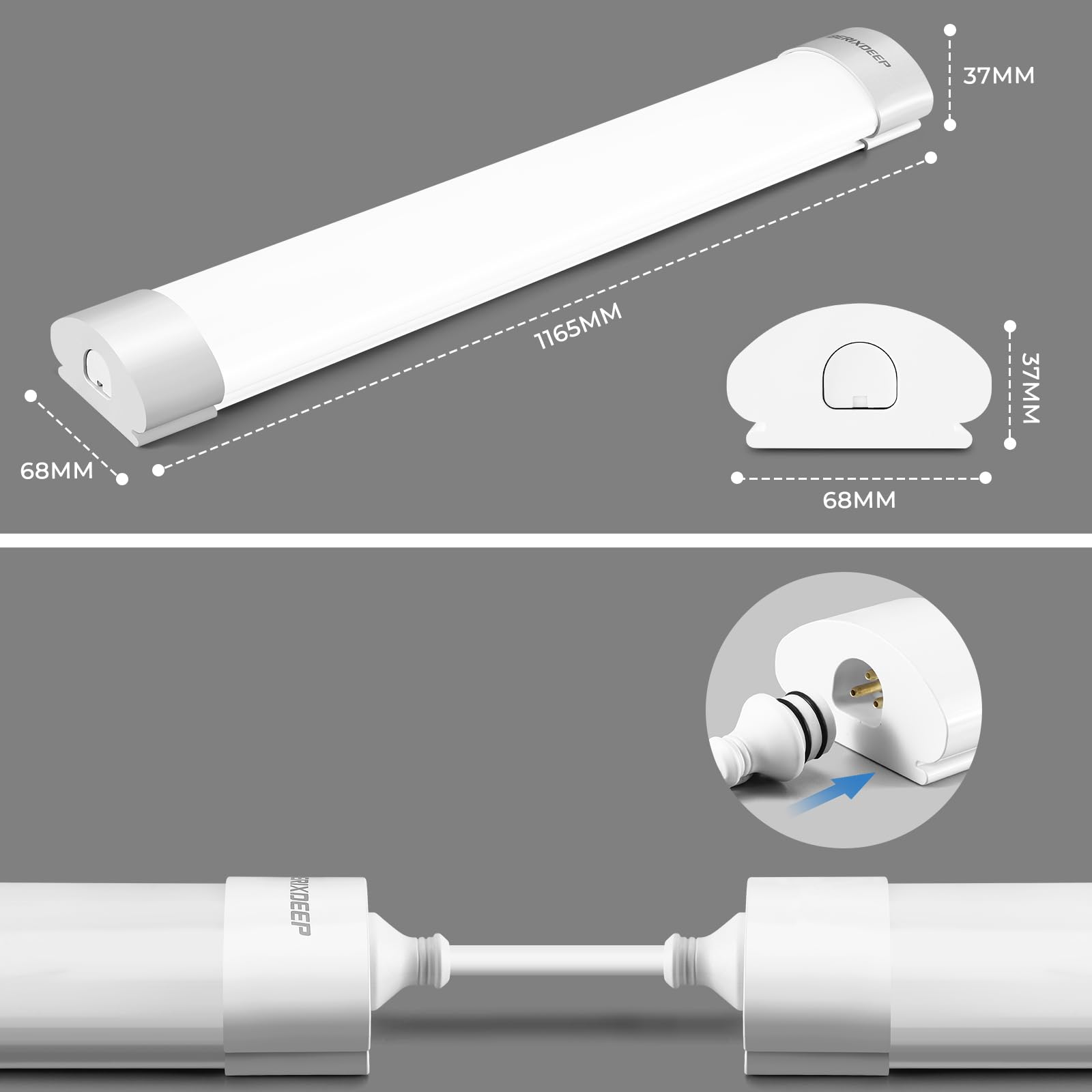 CCT Plug in Batten Light 4ft, 3000K to 6500K Tunable Plug in Ceiling Lights with Switch - Image 4