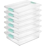6-Pack Clip Box, Stackable Clear Plastic Bins with Latching Lids, Large - Writing, Arts or Crafts Supplies Storage Containers for Home, Office, Classroom and Workshop Organization