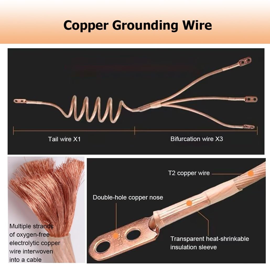Genérico Cable de Puesta a Tierra de Alta tensión de 10 kV con 3 Varillas/Postes de Puesta a Tierra, Cable de Cobre Blando Transparente de 25 cm² para Salas de distribución eléctrica (Verde, 0,5