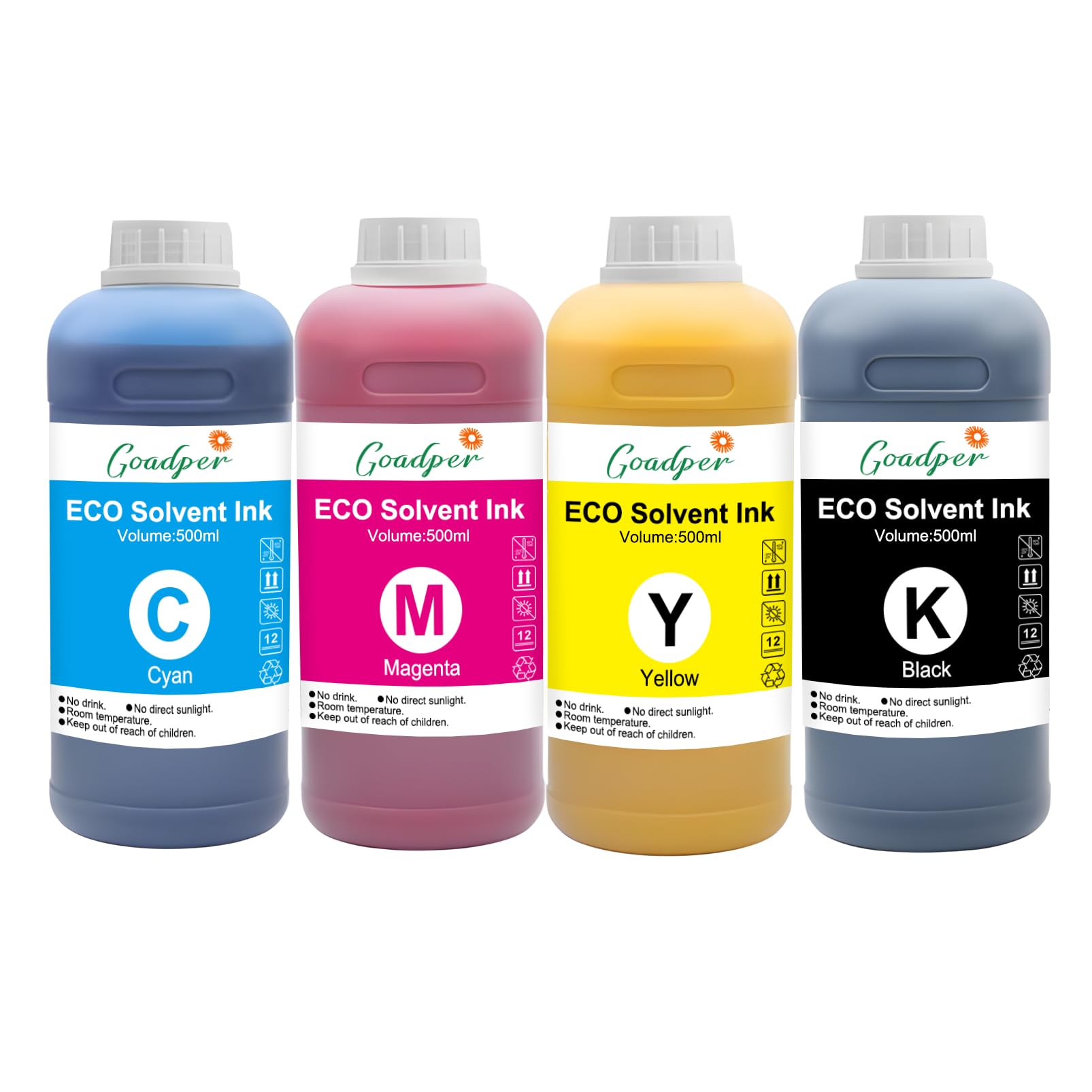 Eco Solvent Tinte Eco Solvent Ink 500ml für Eco Lösungsmittel Tinte kompatibel mit Epson XP600 TX800 DX9 DX10 DX11 DX4 DX5 DX7 I3200 I1600 Druckkof（BK/C/M/Y）