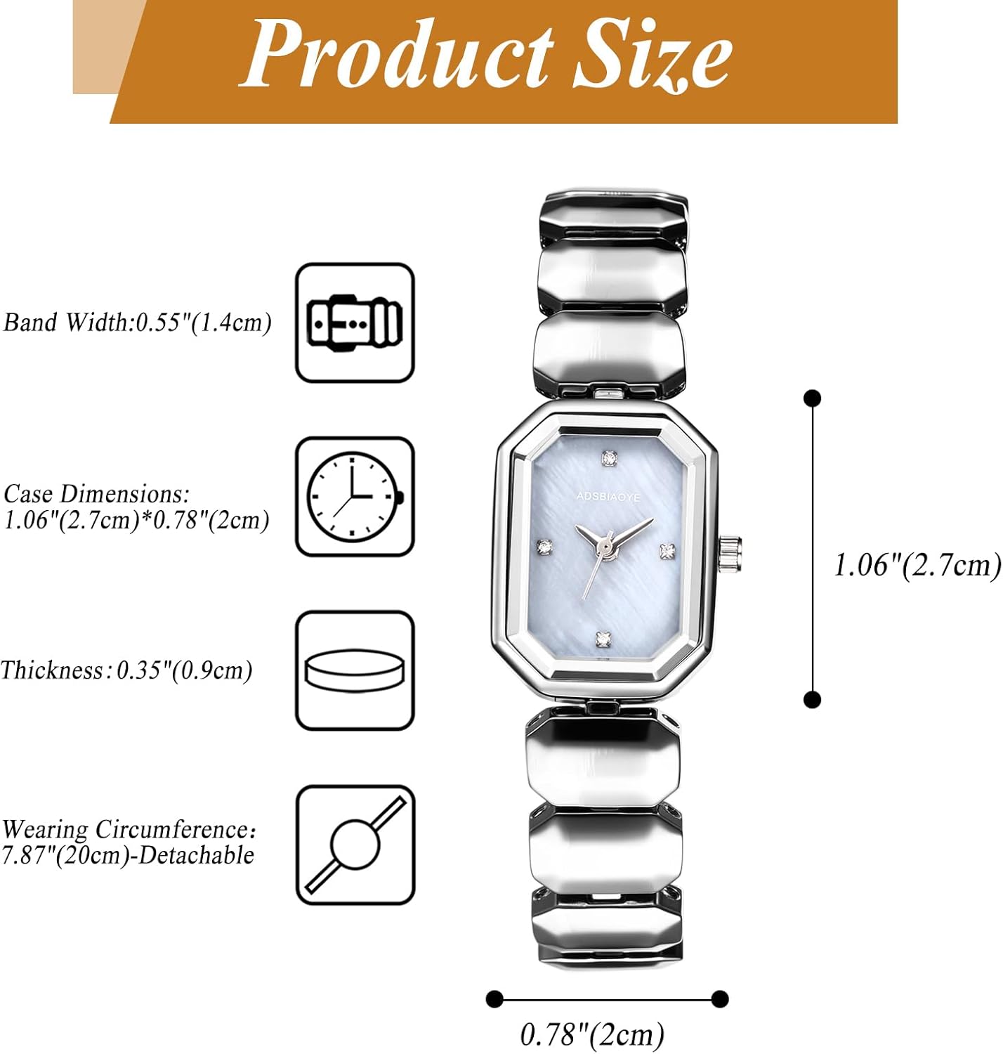 Lancardo Elegant Women's Square Watch: Silver Tone Stainless Steel Strap Beautiful Shine Shell Surface Brcaelet Dress Wristwatch - Image 2