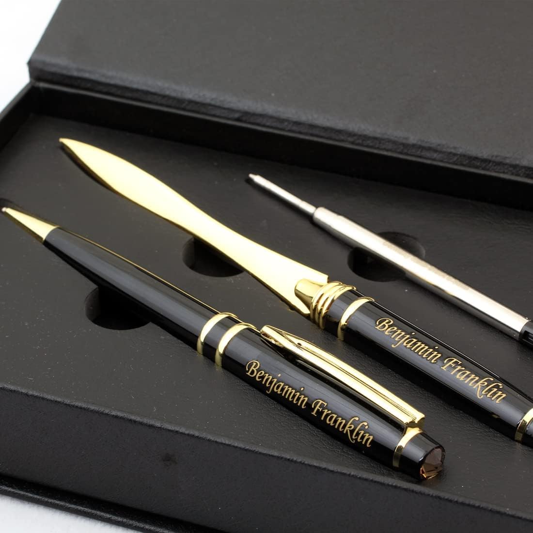 Custom Engraved Executive Pen Gift Set – Personalized Brass Ballpoint Pen with Matching Paper Tool – Elegant Gift Box (Black) - Image 4