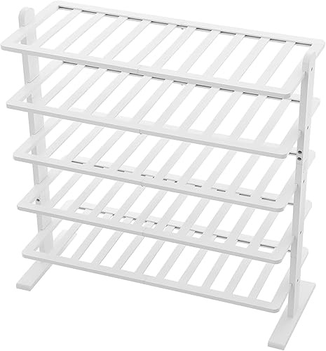 Miniatura 3 de Zapatero blanco, organizador de zapatos de bambú de 5 niveles para armario y entrada, estante de zapatos de madera gruesa para espacios pequeños,
