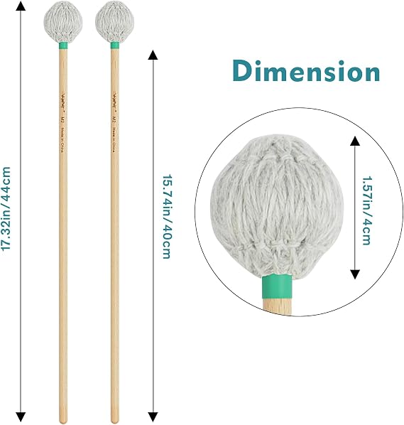 Professional Marimba Mallets -M2 Medium Yarn Heads with Beech Handle