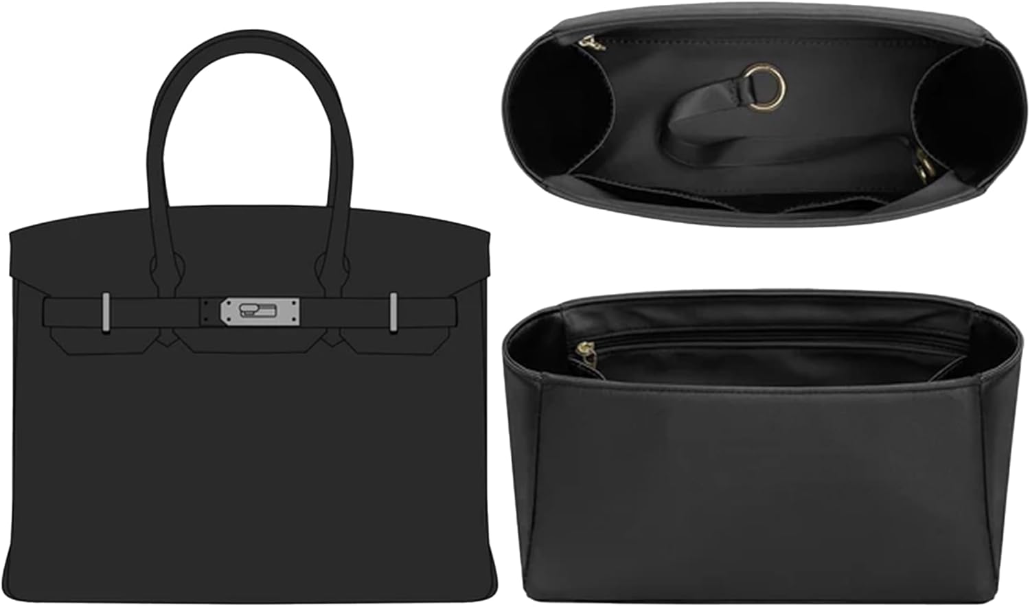 Smooth Fabric Handbag Organizer for Birkin 30 - Silky Stain Birkin 30 Insert Organizer - Lightweight Soft Touch - Perfect for Women's Luxury Hermes Handbags Inner Shaper(Black, BK30)