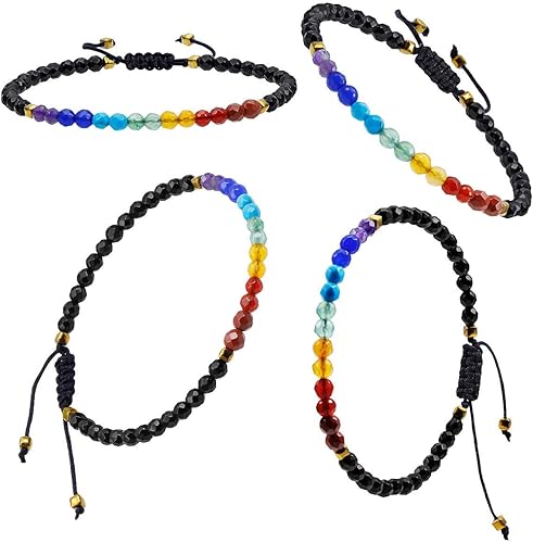 Miniatura 5 de TUMBEELLUWA Pulseras de cuentas de piedra facetada 7 chakras de 0.157 in, pulsera de cristal curativo ajustable hecha a mano para mujer