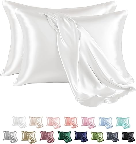 MR&HM Satin Pillowcase for Hair and Skin, Silk Satin Pillowcase 2 Pack, Toddler Size Pillow Cases Set of 2, Silky Pillow Cover with Envelope Closure (13x18, Ivory)