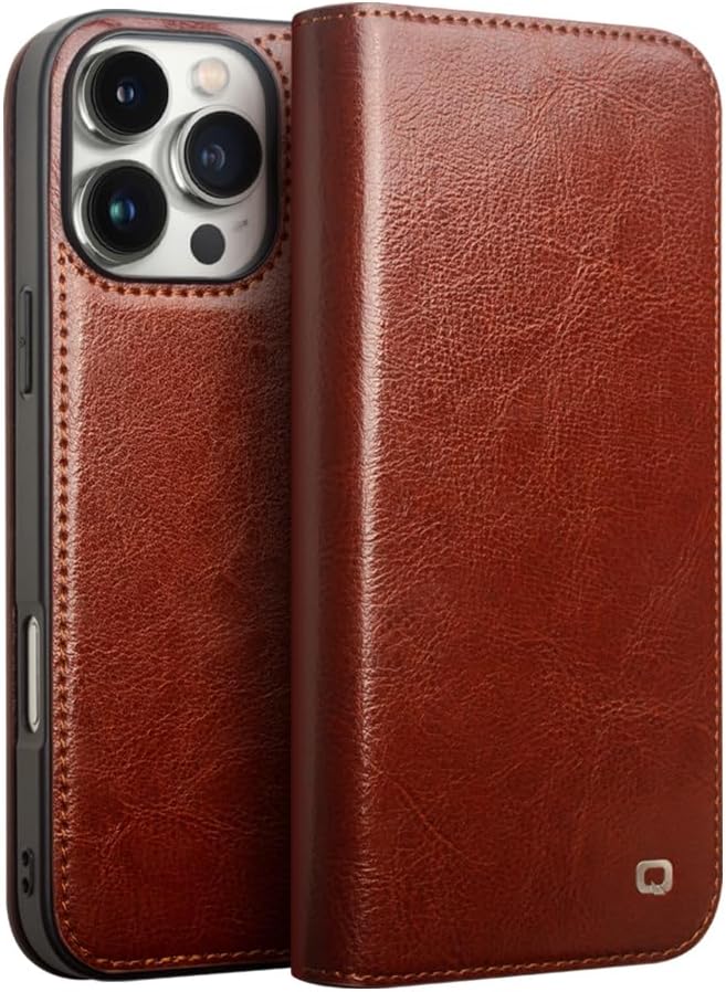 Case for iPhone 16 Pro Max Slim Card Slot Holder Holster Genuine Leather Sleeve Bracket Corner Protection Cover Luxury Wallet Case for iPhone 16 Pro Max (Black1, 6.9 inch)