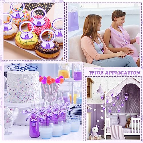 Image of Tigeen 36 Pcs Shower Party Pacifiers Necklace Acrylic Pacifiers Favors Plastic Charm for Shower Party Decorations Table Scatter, Girl Style(Purple, Light Purple)