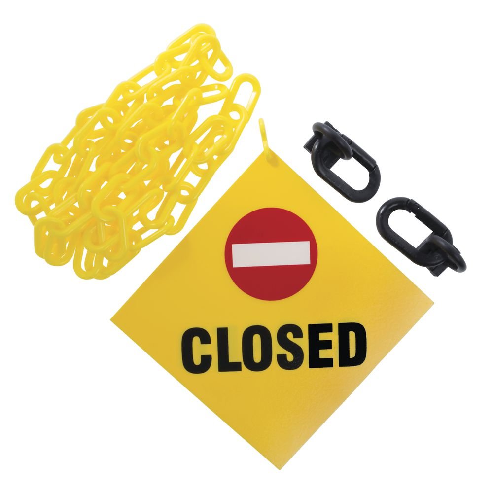 Sr. Cadena – Closed Sign Kit – incluye 8 "x 8" signo – 67 "de 2" amarillo cadena de plástico y 2 imán anillo/mosquetones