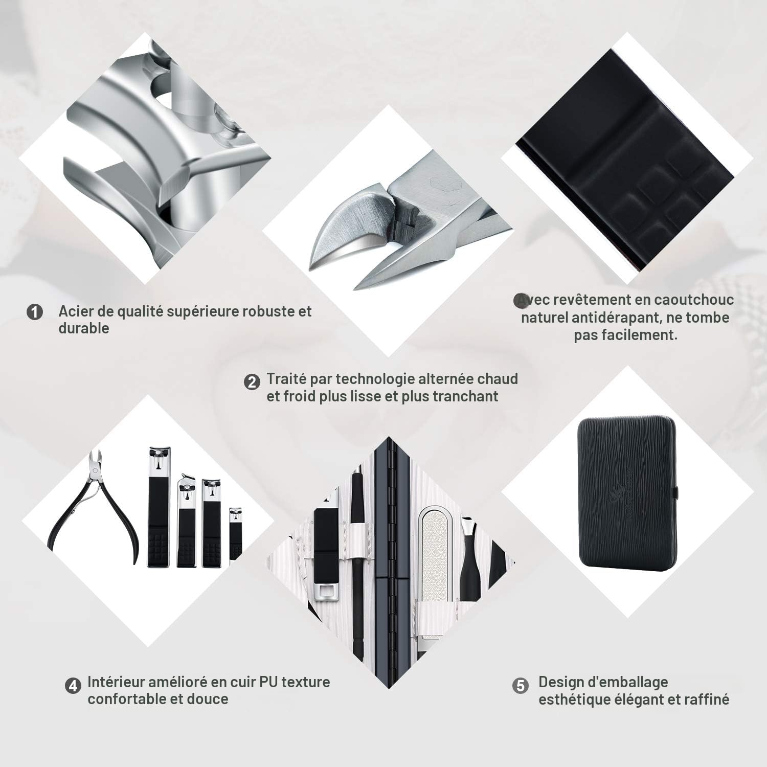 Kit Manucre Pedicure Coupe Ongle Professionnel Coupe Cuticule, Trousse Manucure Femme Hommes Pedicure Set avec Exquis La Boîte by Keiby Citom (Noir)