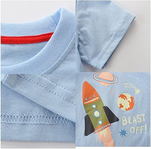 Miniatura 5 de GFQLONG Paquete de 3 camisetas de algodón de manga corta para bebés y niños pequeños, ropa con estampado de dinosaurios, conjunto